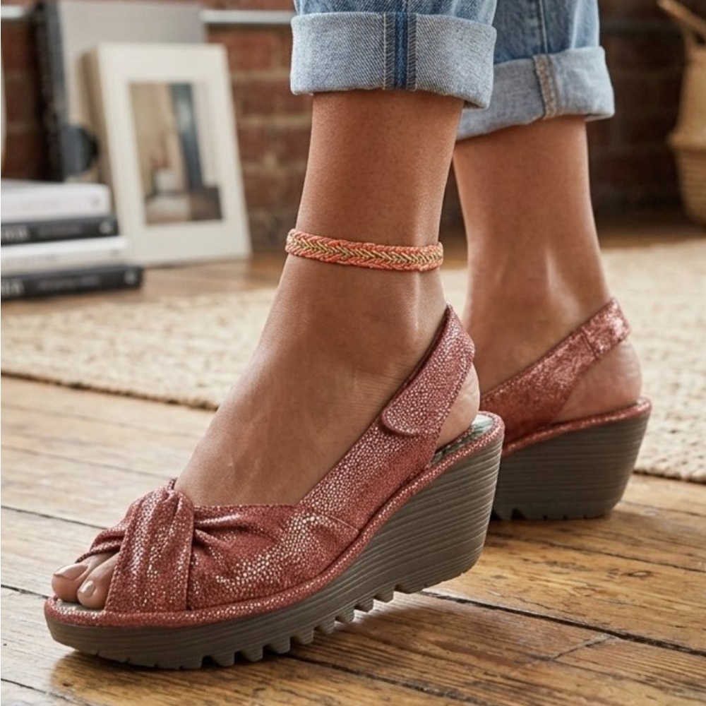 Fly London Metallic Rose Sandal with Knotted Upper